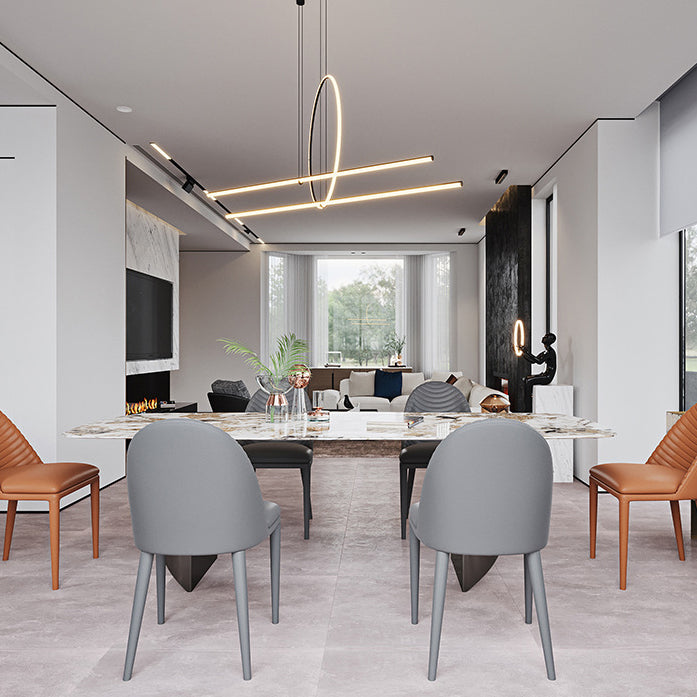 Industrial Style Rectangle Dining Table Sintered Stone Table with Metal Legs for Home Clearhalo 'Dining Tables & Seating' 'Dining Tables' 'dining_table' 'furn' 'furn_dining_table' 'Furniture' 'Kitchen & Dining Furniture' 6751764