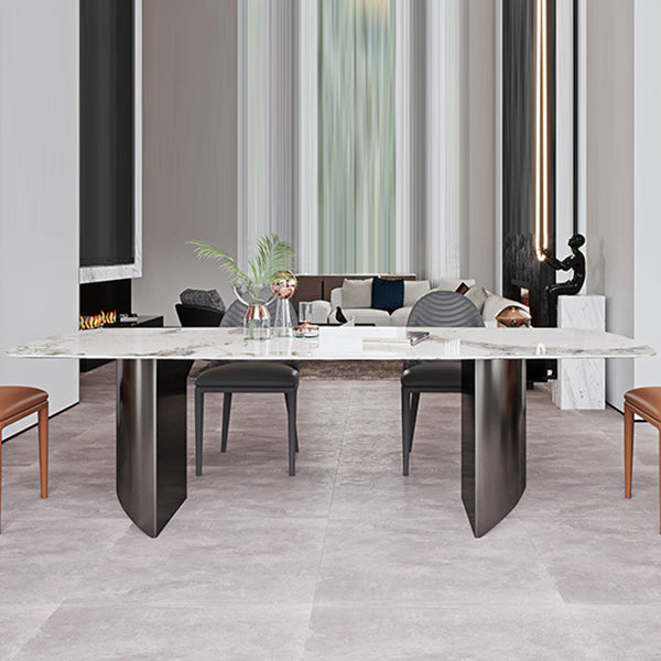 Industrial Style Rectangle Dining Table Sintered Stone Table with Metal Legs for Home Clearhalo 'Dining Tables & Seating' 'Dining Tables' 'dining_table' 'furn' 'furn_dining_table' 'Furniture' 'Kitchen & Dining Furniture' 6751765