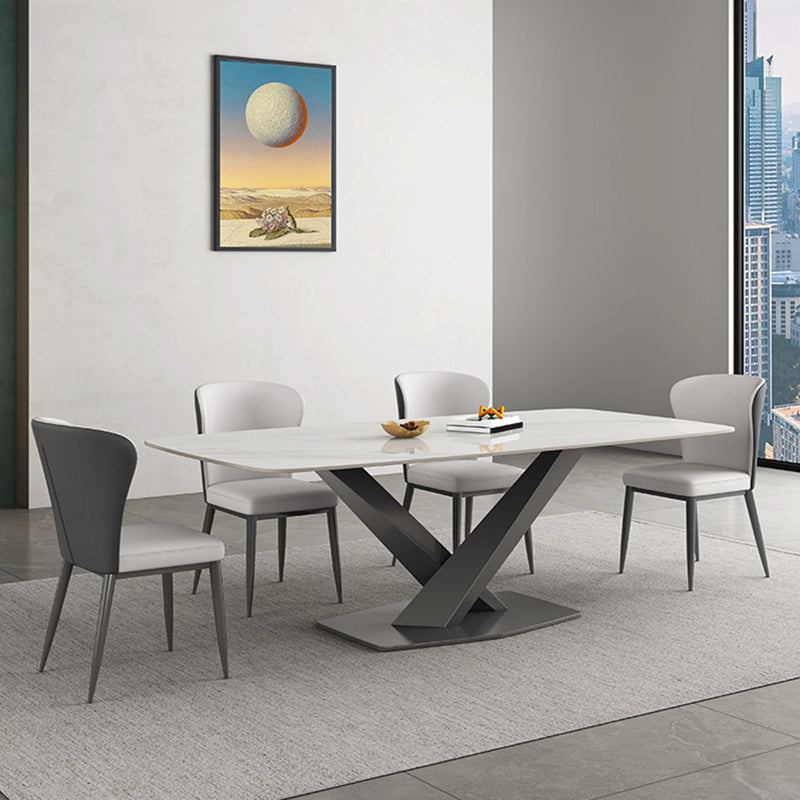 Industrial Style Rectangle Table Sintered Stone Dining Table with Metal Legs for Home 63"L x 35.4"W x 29.5"H Without Chairs Clearhalo 'Dining Tables & Seating' 'Dining Tables' 'dining_table' 'furn' 'furn_dining_table' 'Furniture' 'Kitchen & Dining Furniture' 6751800