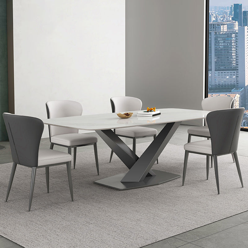 Industrial Style Rectangle Table Sintered Stone Dining Table with Metal Legs for Home 55.1"L x 31.5"W x 29.5"H Without Chairs Clearhalo 'Dining Tables & Seating' 'Dining Tables' 'dining_table' 'furn' 'furn_dining_table' 'Furniture' 'Kitchen & Dining Furniture' 6751801