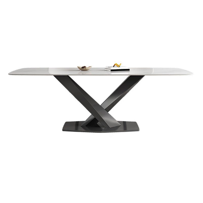 Industrial Style Rectangle Table Sintered Stone Dining Table with Metal Legs for Home Clearhalo 'Dining Tables & Seating' 'Dining Tables' 'dining_table' 'furn' 'furn_dining_table' 'Furniture' 'Kitchen & Dining Furniture' 6751804