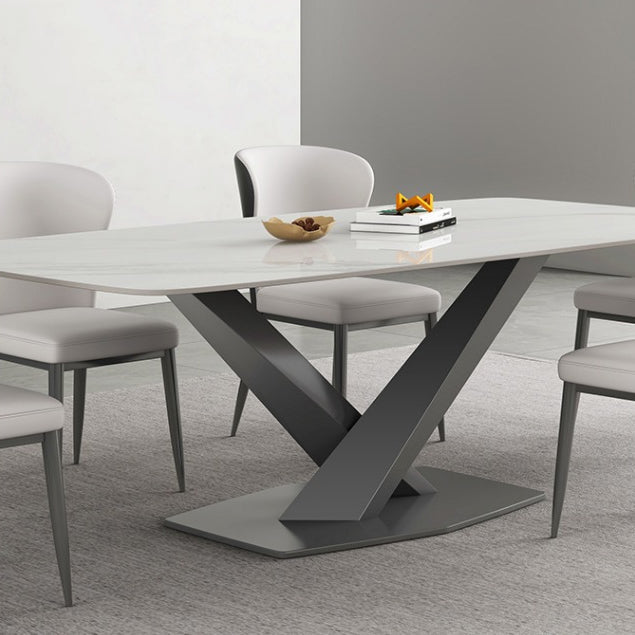 Industrial Style Rectangle Table Sintered Stone Dining Table with Metal Legs for Home Clearhalo 'Dining Tables & Seating' 'Dining Tables' 'dining_table' 'furn' 'furn_dining_table' 'Furniture' 'Kitchen & Dining Furniture' 6751808