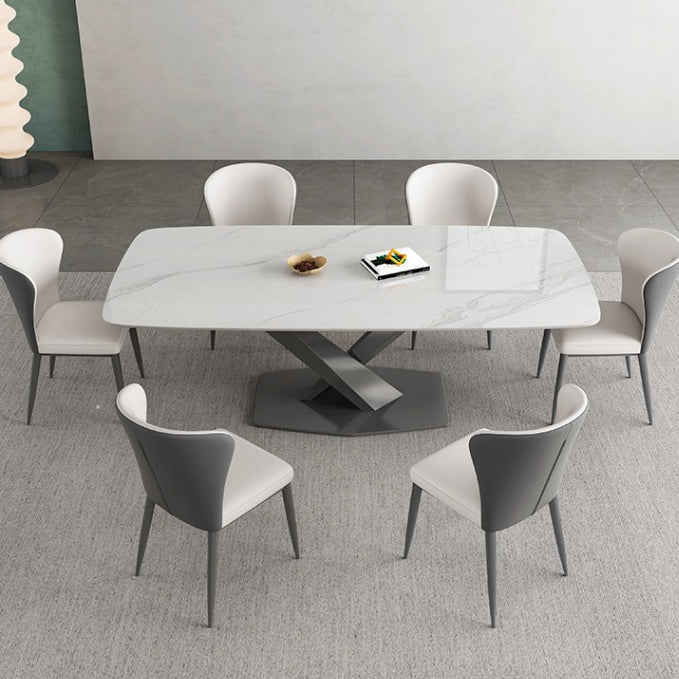 Industrial Style Rectangle Table Sintered Stone Dining Table with Metal Legs for Home Clearhalo 'Dining Tables & Seating' 'Dining Tables' 'dining_table' 'furn' 'furn_dining_table' 'Furniture' 'Kitchen & Dining Furniture' 6751809