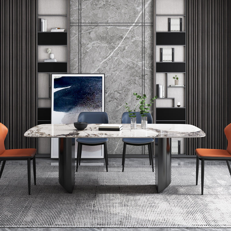 Industrial Style Rectangle Table Sintered Stone Dining Table with Metal Legs