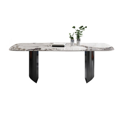 Industrial Style Rectangle Table Sintered Stone Dining Table with Metal Legs