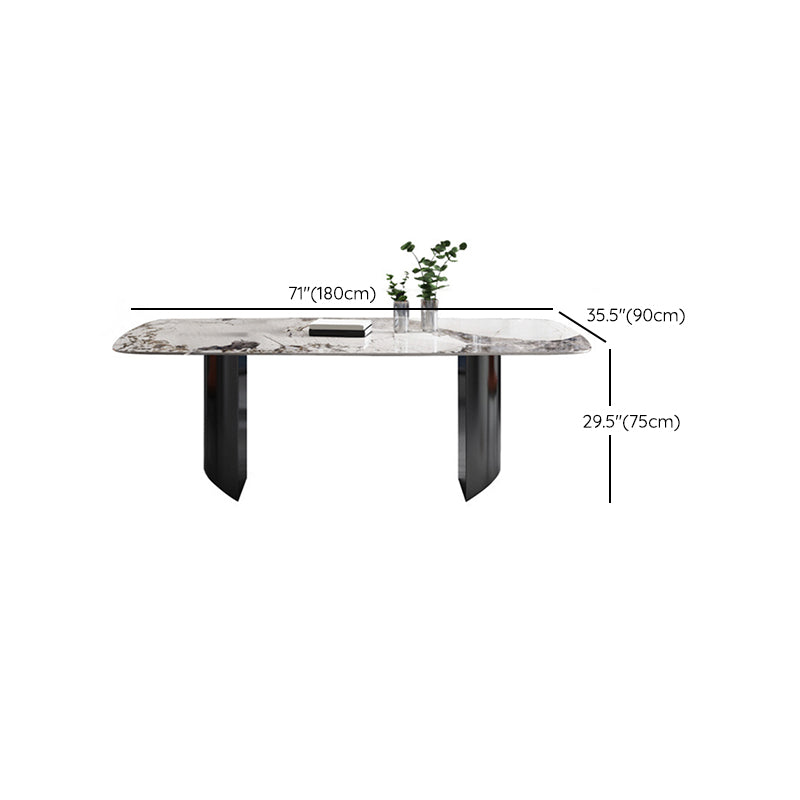 Industrial Style Rectangle Table Sintered Stone Dining Table with Metal Legs