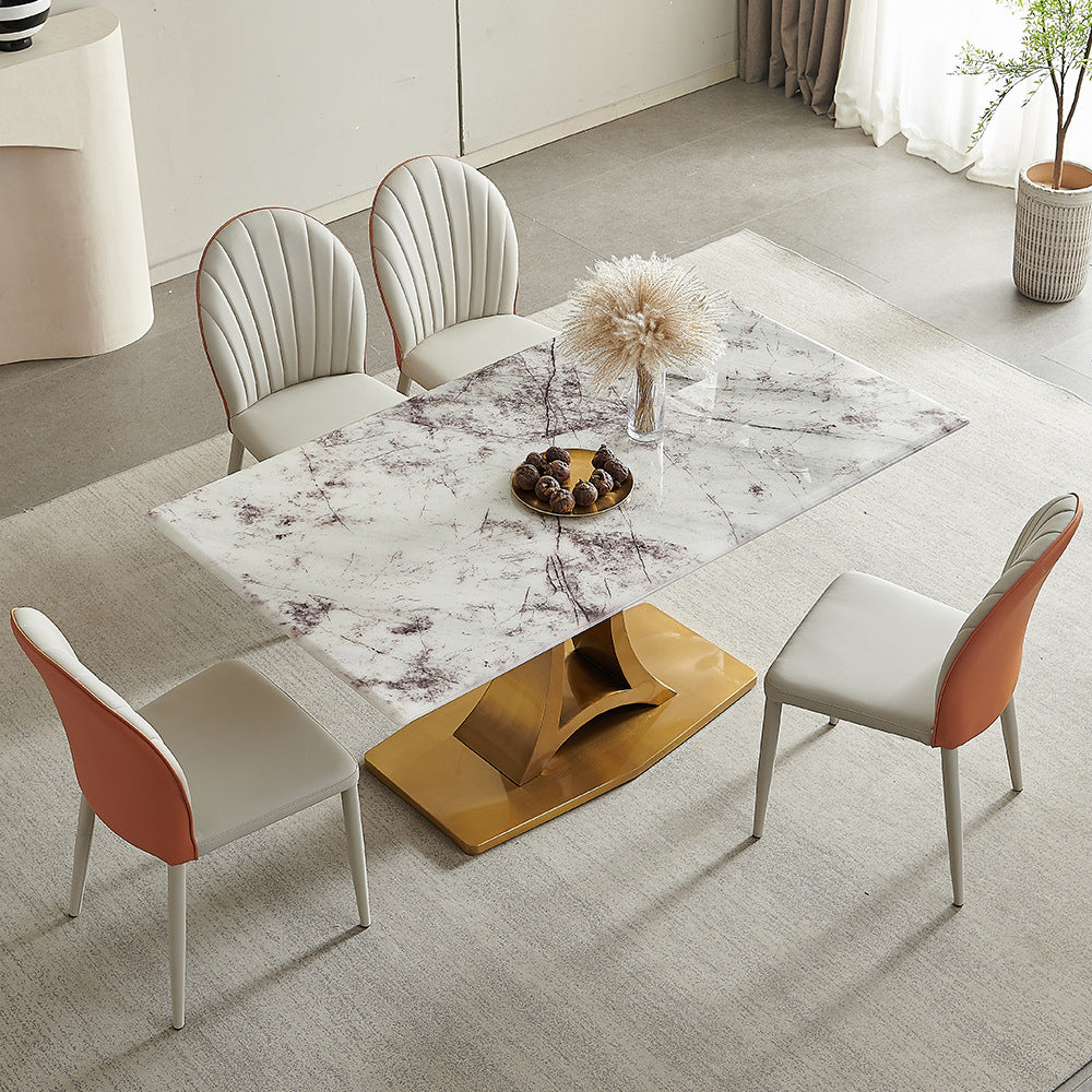 Glam Style Rectangle Table Sintered Stone Dining Table with Metal Legs 55.1"L x 31.5"W x 29.5"H Without Chairs Clearhalo 'Dining Tables & Seating' 'Dining Tables' 'dining_table' 'furn' 'furn_dining_table' 'Furniture' 'Kitchen & Dining Furniture' 6751841