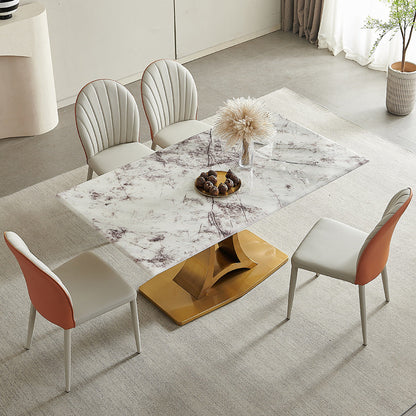 Glam Style Rectangle Table Sintered Stone Dining Table with Metal Legs 55.1"L x 31.5"W x 29.5"H Without Chairs Clearhalo 'Dining Tables & Seating' 'Dining Tables' 'dining_table' 'furn' 'furn_dining_table' 'Furniture' 'Kitchen & Dining Furniture' 6751841