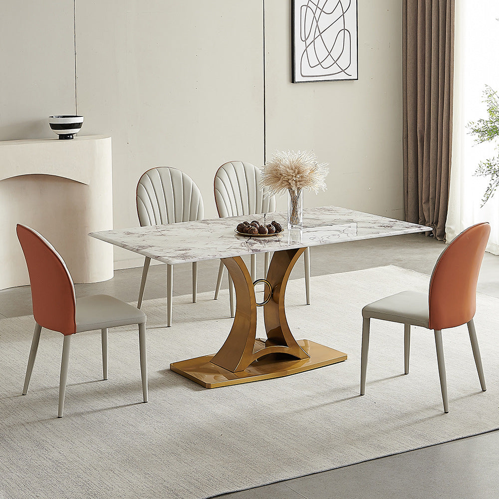 Glam Style Rectangle Table Sintered Stone Dining Table with Metal Legs 70.9"L x 35.4"W x 29.5"H Without Chairs Clearhalo 'Dining Tables & Seating' 'Dining Tables' 'dining_table' 'furn' 'furn_dining_table' 'Furniture' 'Kitchen & Dining Furniture' 6751842
