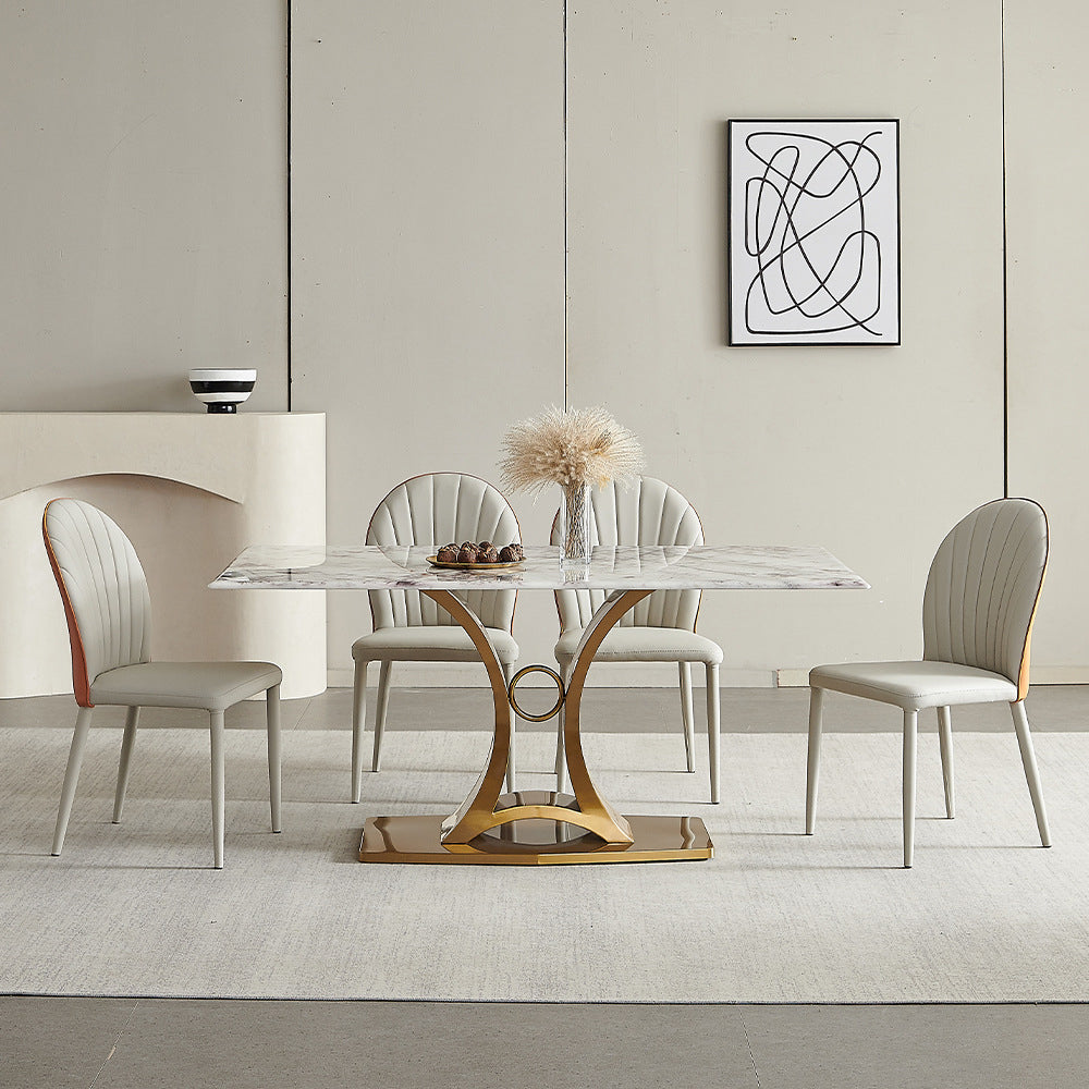 Glam Style Rectangle Table Sintered Stone Dining Table with Metal Legs 63"L x 35.4"W x 29.5"H Without Chairs Clearhalo 'Dining Tables & Seating' 'Dining Tables' 'dining_table' 'furn' 'furn_dining_table' 'Furniture' 'Kitchen & Dining Furniture' 6751843