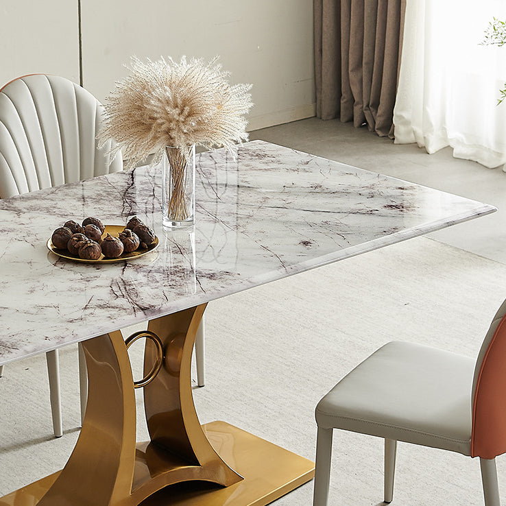 Glam Style Rectangle Table Sintered Stone Dining Table with Metal Legs Clearhalo 'Dining Tables & Seating' 'Dining Tables' 'dining_table' 'furn' 'furn_dining_table' 'Furniture' 'Kitchen & Dining Furniture' 6751847