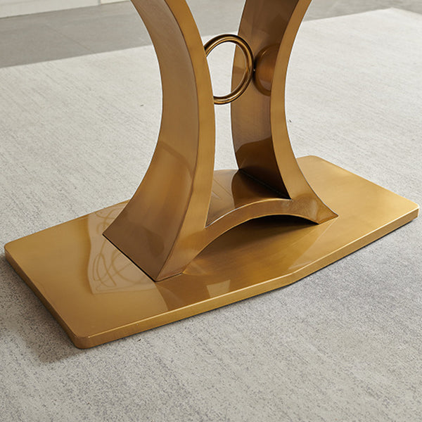 Glam Style Rectangle Table Sintered Stone Dining Table with Metal Legs Clearhalo 'Dining Tables & Seating' 'Dining Tables' 'dining_table' 'furn' 'furn_dining_table' 'Furniture' 'Kitchen & Dining Furniture' 6751849