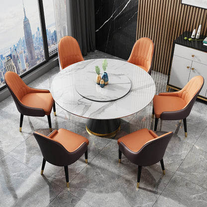 Contemporary Round Table Sintered Stone Dining Table with Metal Legs White 47.2"L x 47.2"W x 29.5"H Without Chairs Clearhalo 'Dining Tables & Seating' 'Dining Tables' 'dining_table' 'furn' 'furn_dining_table' 'Furniture' 'Kitchen & Dining Furniture' 6751854