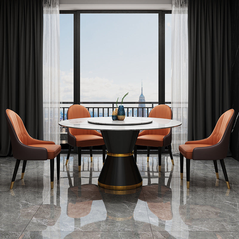 Contemporary Round Table Sintered Stone Dining Table with Metal Legs White 51.2"L x 51.2"W x 29.5"H Without Chairs Clearhalo 'Dining Tables & Seating' 'Dining Tables' 'dining_table' 'furn' 'furn_dining_table' 'Furniture' 'Kitchen & Dining Furniture' 6751855