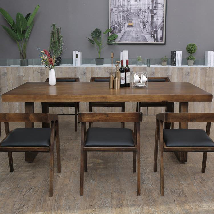 Industrial Style Rectangle Table Wooden Dining Table with Wooden Legs 86.6"L x 39.4"W x 29.5"H Without Chairs Clearhalo 'Dining Tables & Seating' 'Dining Tables' 'dining_table' 'furn' 'furn_dining_table' 'Furniture' 'Kitchen & Dining Furniture' 6751867