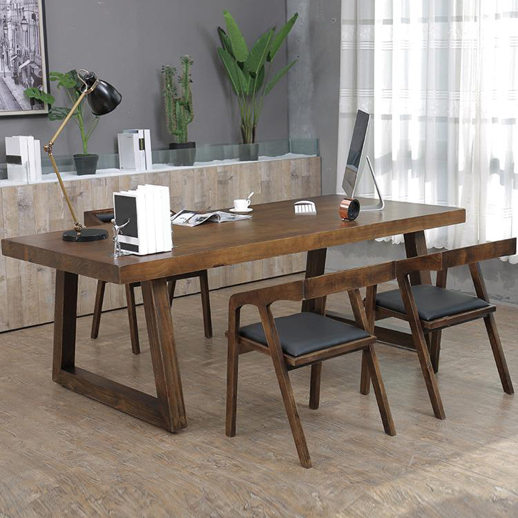 Industrial Style Rectangle Table Wooden Dining Table with Wooden Legs 59.1"L x 27.6"W x 29.5"H Without Chairs Clearhalo 'Dining Tables & Seating' 'Dining Tables' 'dining_table' 'furn' 'furn_dining_table' 'Furniture' 'Kitchen & Dining Furniture' 6751868