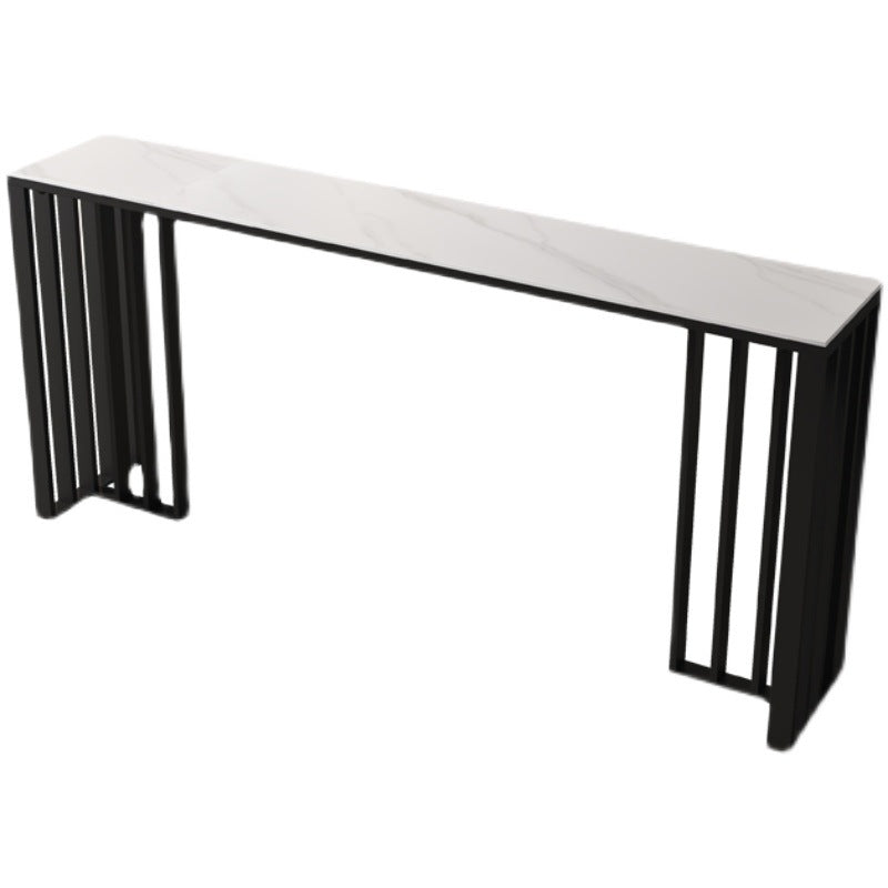 Modern Sintered Stone 1/2/4 Pieces Bar Table Set Rectangle Bar Table with Metal Legs White 87"L x 16"W Clearhalo 'Bar Furniture' 'furn' 'furn_home_bar_bar_sets' 'Furniture' 'Home Bars & Bar Sets' 'home_bar_bar_sets' 'Kitchen & Dining Furniture' 6751907