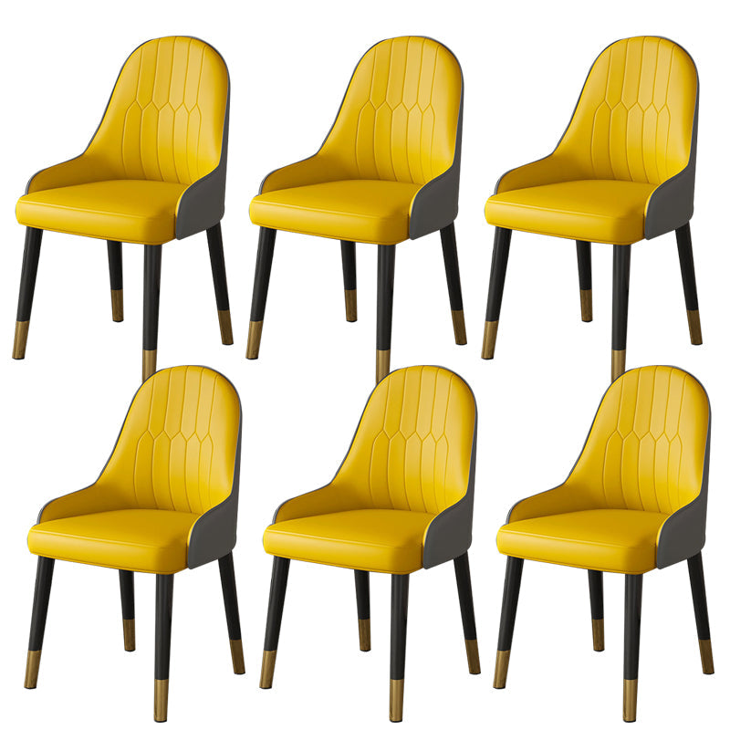 Faux Leather Dining Chair Parsons Home Dining Arm Side Chair Yellow 6 Piece Set Brass Gold Clearhalo 'Dining Chairs' 'Dining Tables & Seating' 'dining_chair' 'furn' 'furn_dining_chair' 'Furniture' 'Kitchen & Dining Furniture' 6752064
