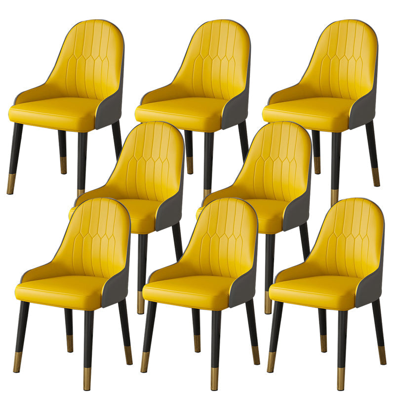 Faux Leather Dining Chair Parsons Home Dining Arm Side Chair Yellow 8 Piece Set Brass Gold Clearhalo 'Dining Chairs' 'Dining Tables & Seating' 'dining_chair' 'furn' 'furn_dining_chair' 'Furniture' 'Kitchen & Dining Furniture' 6752065