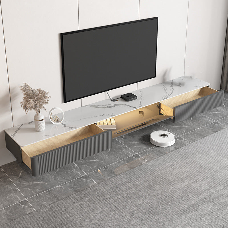 Soporte de TV moderno, almacenamiento cerrado, consola multimedia de TV montada en la pared con cajones