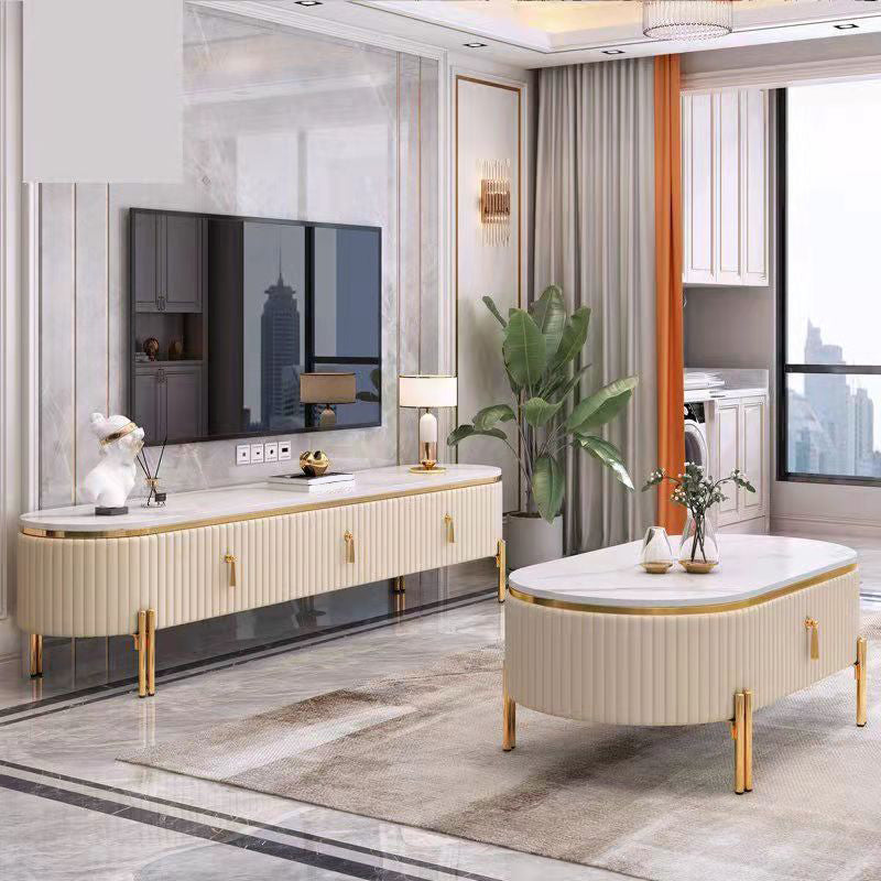 Glam White TV Stand Enclosed Storage TV Media Console with Drawers Clearhalo 'furn' 'furn_tv_stands_entertainment_centers' 'Furniture' 'Living Room Furniture' 'TV Stands & Entertainment Centers' 'TV Stands & Media Storage Furniture' 'tv_stands_entertainment_centers' 6752316