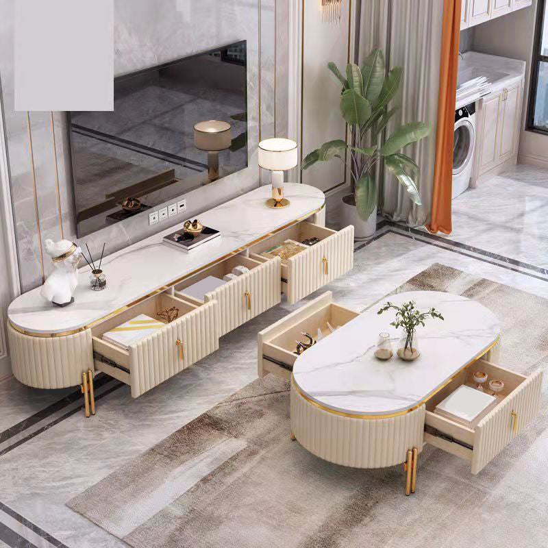 Glam White TV Stand Enclosed Storage TV Media Console with Drawers Clearhalo 'furn' 'furn_tv_stands_entertainment_centers' 'Furniture' 'Living Room Furniture' 'TV Stands & Entertainment Centers' 'TV Stands & Media Storage Furniture' 'tv_stands_entertainment_centers' 6752317