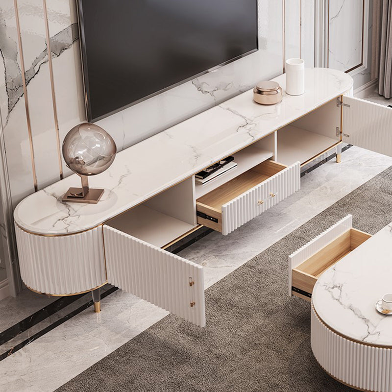 Console porta TV in pietra Console multimediale TV con contenitori aperti con cassetti