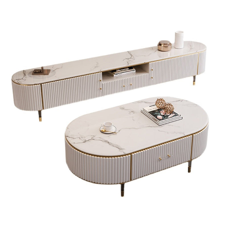 Console porta TV in pietra Console multimediale TV con contenitori aperti con cassetti