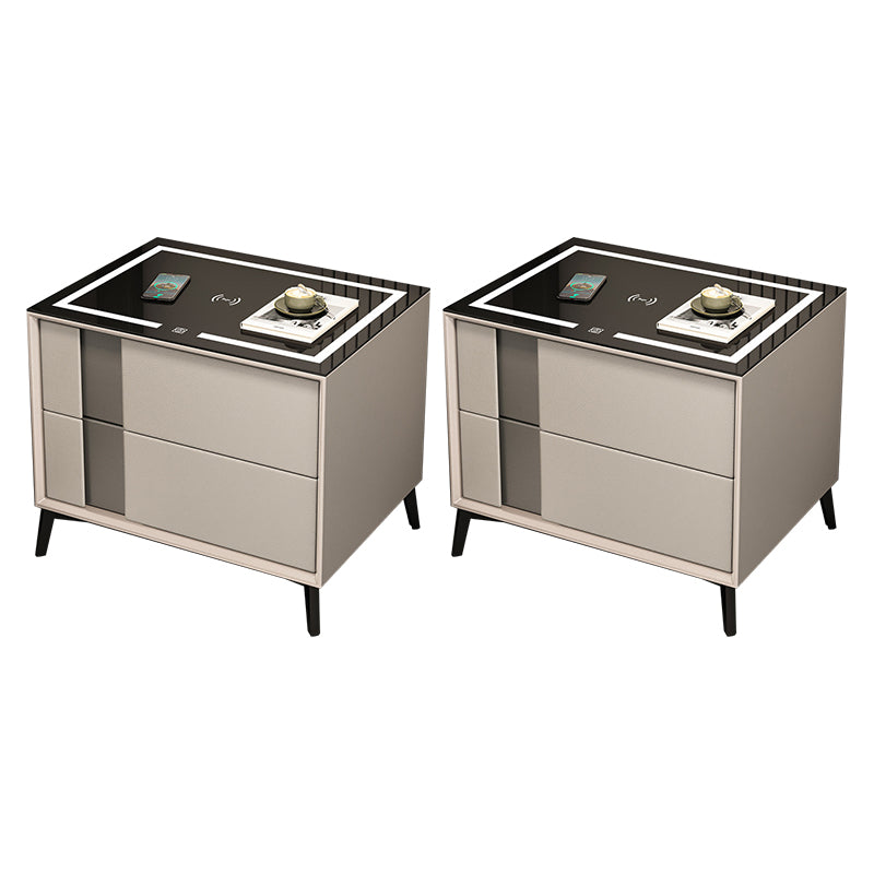 Glas und Holz Nachttisch moderner minimalistischer Nachttisch mit Schubladen