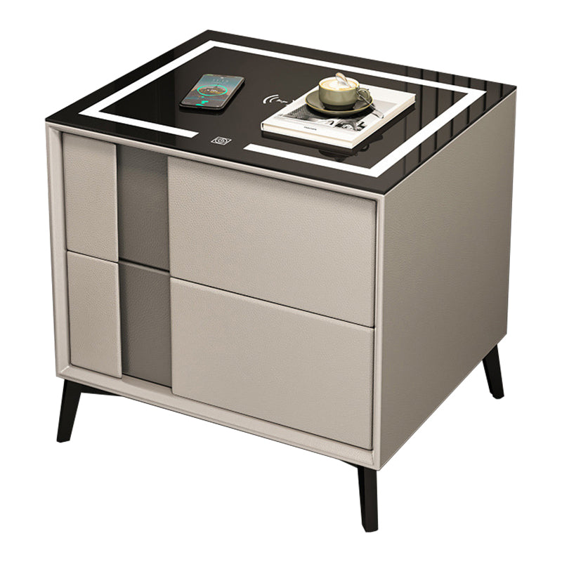 Glas und Holz Nachttisch moderner minimalistischer Nachttisch mit Schubladen