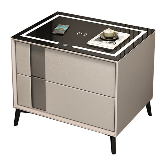 Glas und Holz Nachttisch moderner minimalistischer Nachttisch mit Schubladen