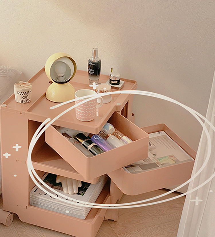 Moderner Plastik -Nachttisch Open Storage Night Ständer mit Rädern