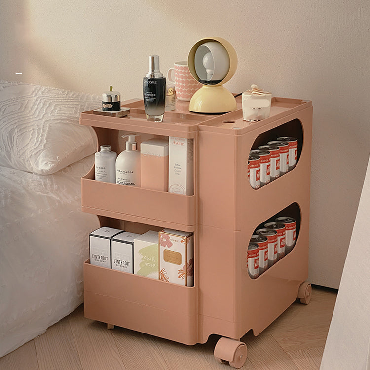 Moderner Plastik -Nachttisch Open Storage Night Ständer mit Rädern