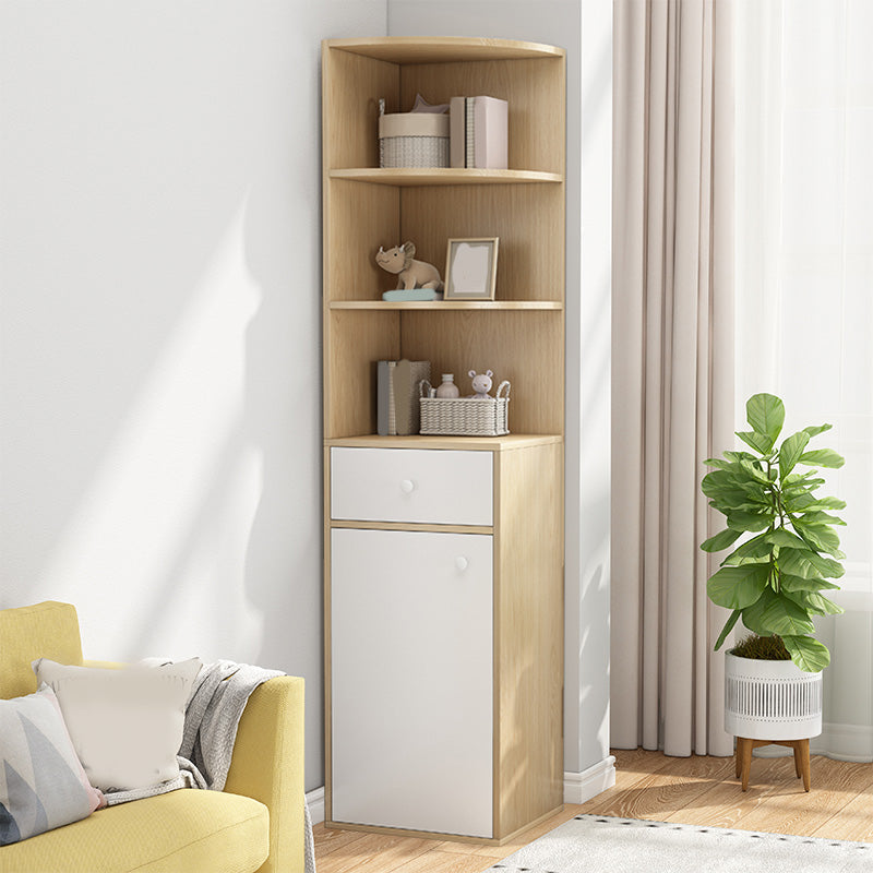 Contemporary Accent Cabinet with Drawers and 1 Wooden Door and Shelves 16"L x 16"W x 71"H Natural 1 Clearhalo 'Cabinets & Chests' 'cabinets_chests' 'furn' 'furn_cabinets_chests' 'Furniture' 'Living Room Furniture' 6753067