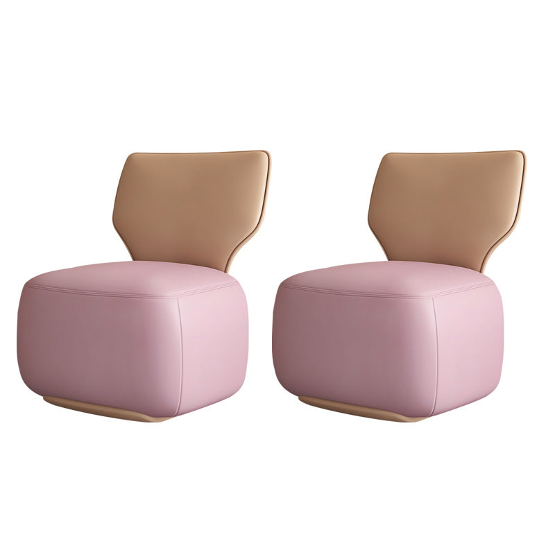 Industrial Upholstered Accent Chair Leather Tight Back Armless Chair Pink Faux Leather 2 Piece Set Clearhalo 'Accent Chairs' 'accent_chairs' 'Chairs & Seating' 'furn' 'furn_accent_chairs' 'Furniture' 'Living Room Furniture' 6753185