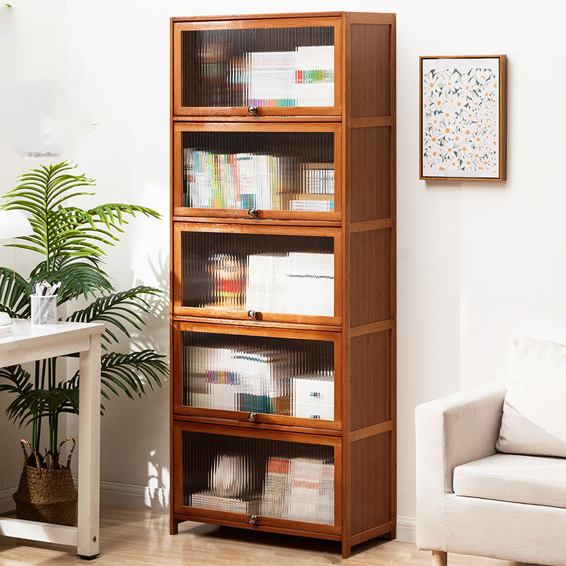 Contemporary Brown Accent Cabinet with Acrylic Doors Rectangle Cabinet 27.6"L x 12.6"W x 67.7"H Clearhalo 'Cabinets & Chests' 'cabinets_chests' 'furn' 'furn_cabinets_chests' 'Furniture' 'Living Room Furniture' 6753254