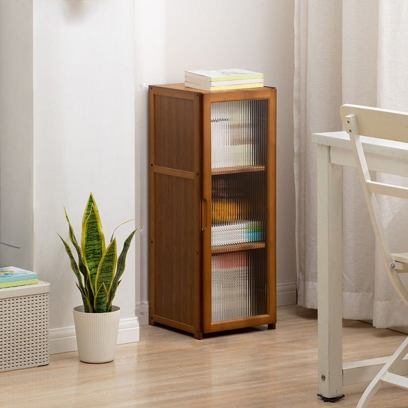 Contemporary Brown Accent Cabinet with Acrylic Doors Rectangle Cabinet 11.8"L x 11.8"W x 30.7"H Clearhalo 'Cabinets & Chests' 'cabinets_chests' 'furn' 'furn_cabinets_chests' 'Furniture' 'Living Room Furniture' 6753256