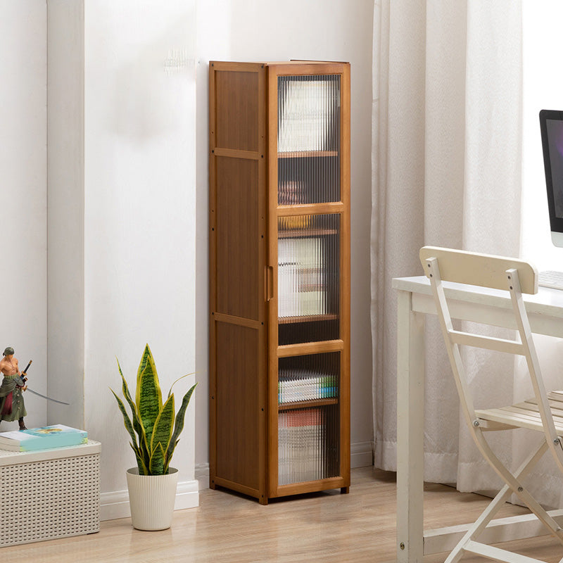 Contemporary Brown Accent Cabinet with Acrylic Doors Rectangle Cabinet 11.8"L x 11.8"W x 50"H Clearhalo 'Cabinets & Chests' 'cabinets_chests' 'furn' 'furn_cabinets_chests' 'Furniture' 'Living Room Furniture' 6753258