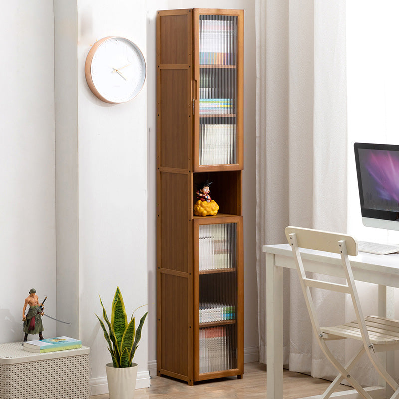 Contemporary Brown Accent Cabinet with Acrylic Doors Rectangle Cabinet 11.8"L x 11.8"W x 68.9"H Clearhalo 'Cabinets & Chests' 'cabinets_chests' 'furn' 'furn_cabinets_chests' 'Furniture' 'Living Room Furniture' 6753260