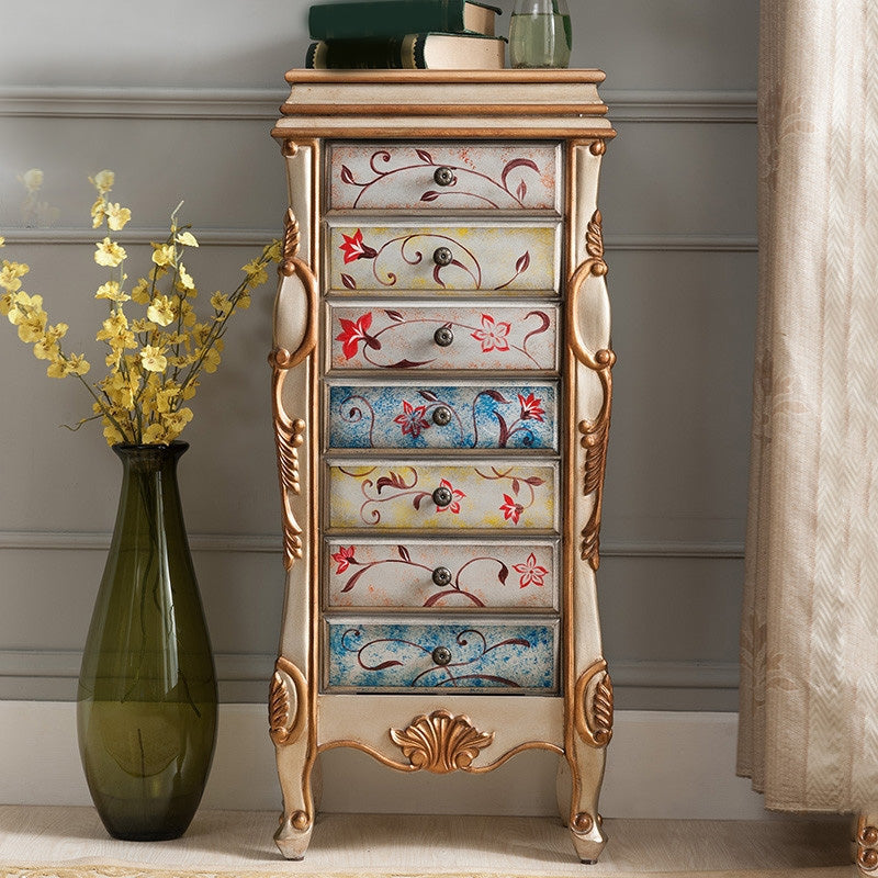 Industrial Side Cabinet in Solid Wood with 7 Drawers and 1 Door Champagne Clearhalo 'Cabinets & Chests' 'cabinets_chests' 'furn' 'furn_cabinets_chests' 'Furniture' 'Living Room Furniture' 6753327