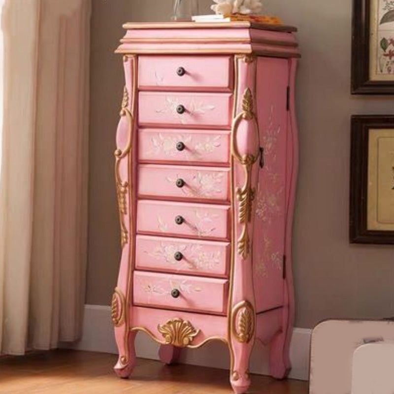 Industrial Side Cabinet in Solid Wood with 7 Drawers and 1 Door Pink Clearhalo 'Cabinets & Chests' 'cabinets_chests' 'furn' 'furn_cabinets_chests' 'Furniture' 'Living Room Furniture' 6753328