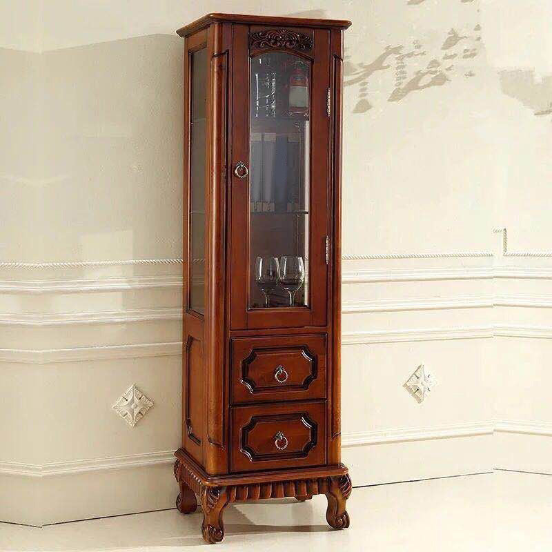 Mid-Century Modern Brown Cabinet with 1 Galss Door and 2 Drawers Clearhalo 'Cabinets & Chests' 'cabinets_chests' 'furn' 'furn_cabinets_chests' 'Furniture' 'Living Room Furniture' 6753338