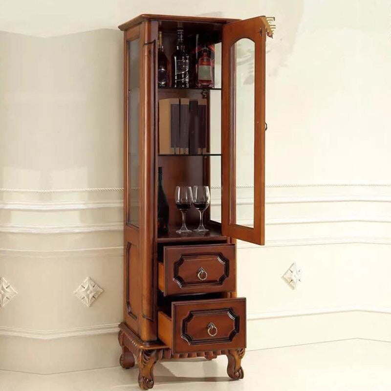 Mid-Century Modern Brown Cabinet with 1 Galss Door and 2 Drawers Clearhalo 'Cabinets & Chests' 'cabinets_chests' 'furn' 'furn_cabinets_chests' 'Furniture' 'Living Room Furniture' 6753339