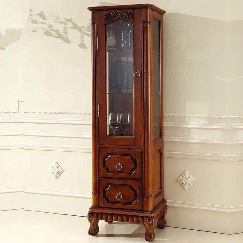 Mid-Century Modern Brown Cabinet with 1 Galss Door and 2 Drawers Clearhalo 'Cabinets & Chests' 'cabinets_chests' 'furn' 'furn_cabinets_chests' 'Furniture' 'Living Room Furniture' 6753340