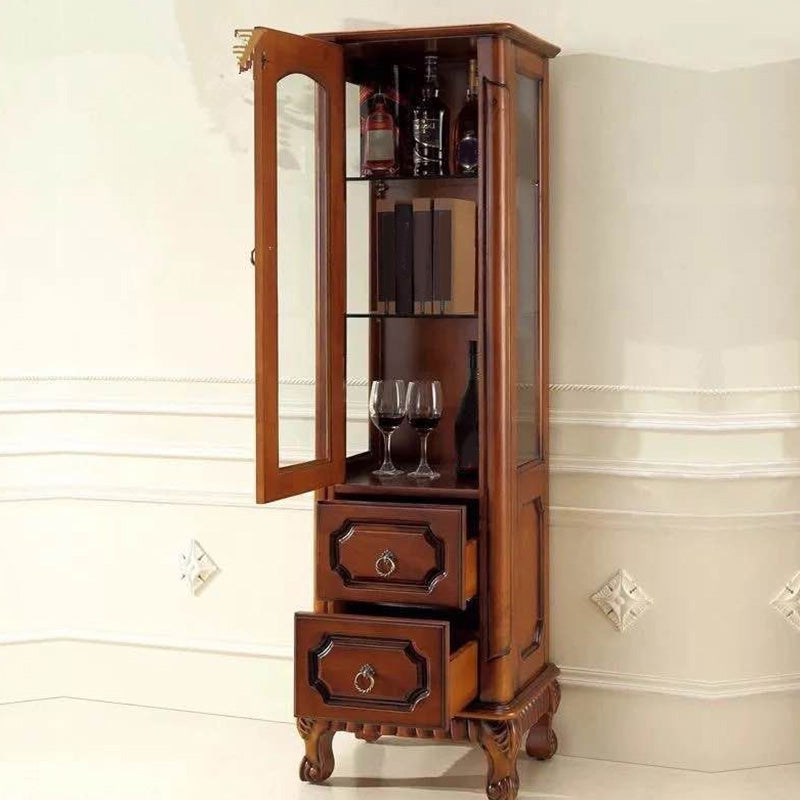 Mid-Century Modern Brown Cabinet with 1 Galss Door and 2 Drawers Clearhalo 'Cabinets & Chests' 'cabinets_chests' 'furn' 'furn_cabinets_chests' 'Furniture' 'Living Room Furniture' 6753341