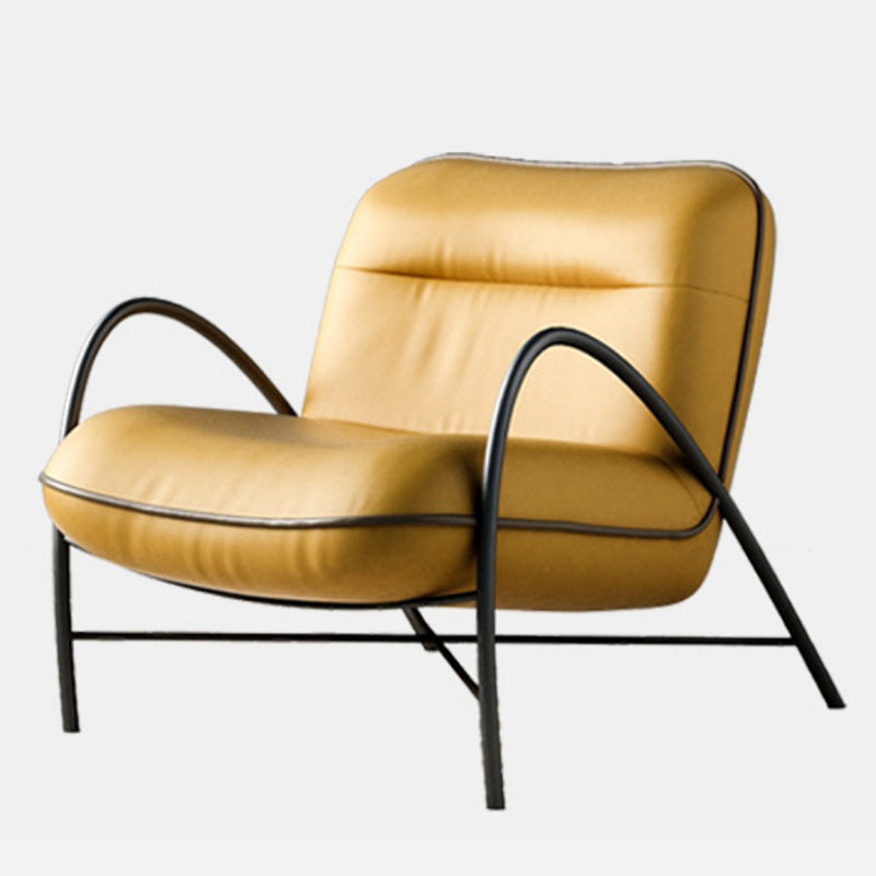 Contemporary Accent Armchair Modern Upholstered Accent Chair in Yellow Faux Leather 1 Piece Clearhalo 'Accent Chairs' 'accent_chairs' 'Chairs & Seating' 'furn' 'furn_accent_chairs' 'Furniture' 'Living Room Furniture' 6753399