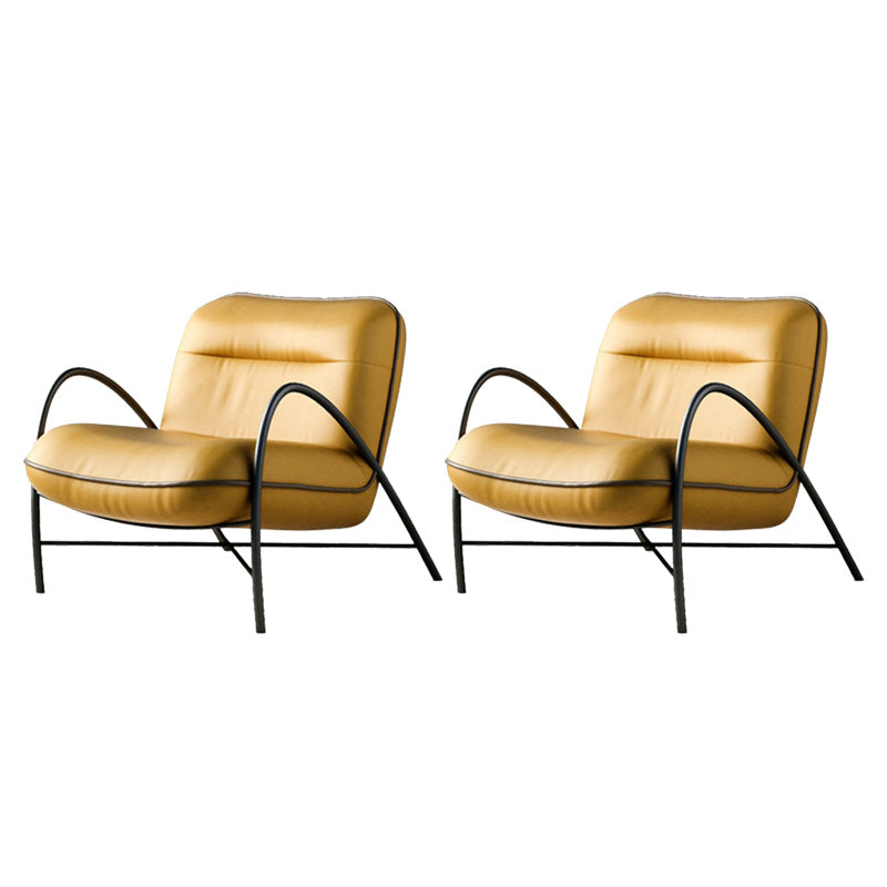 Contemporary Accent Armchair Modern Upholstered Accent Chair in Yellow Faux Leather 2 Piece Set Clearhalo 'Accent Chairs' 'accent_chairs' 'Chairs & Seating' 'furn' 'furn_accent_chairs' 'Furniture' 'Living Room Furniture' 6753400