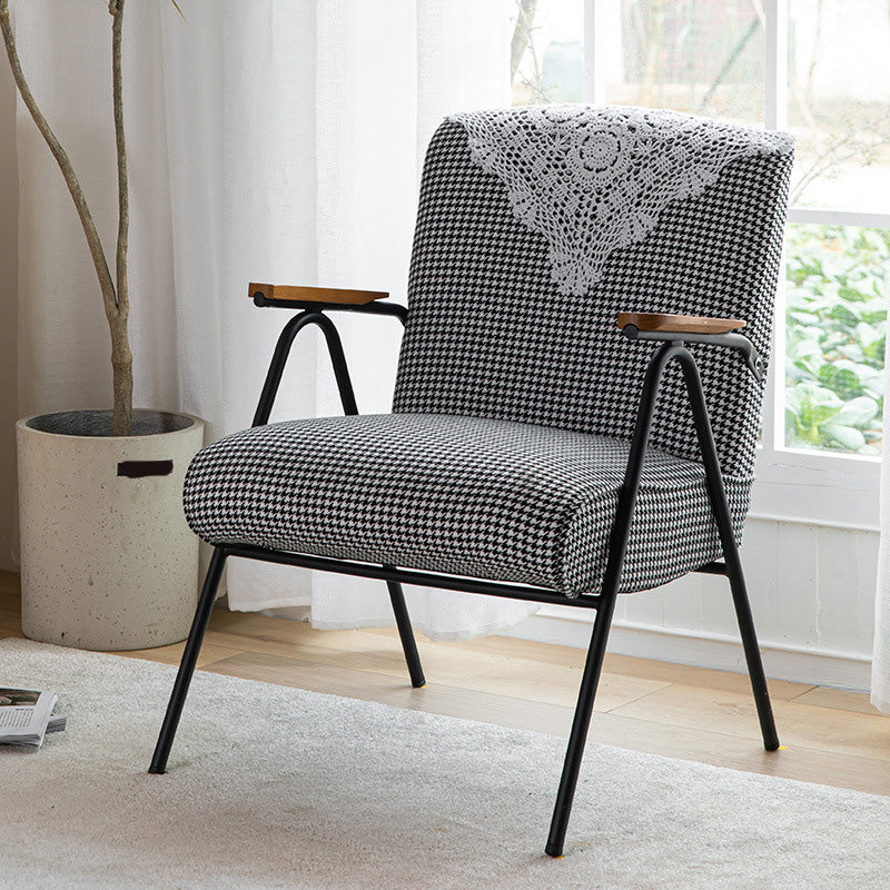 Mid-Century Modern Arm Chair Living Room Arms Included Square Arms Accent Chair Houndstooth pattern 1 Piece Clearhalo 'Accent Chairs' 'accent_chairs' 'Chairs & Seating' 'furn' 'furn_accent_chairs' 'Furniture' 'Living Room Furniture' 6753416