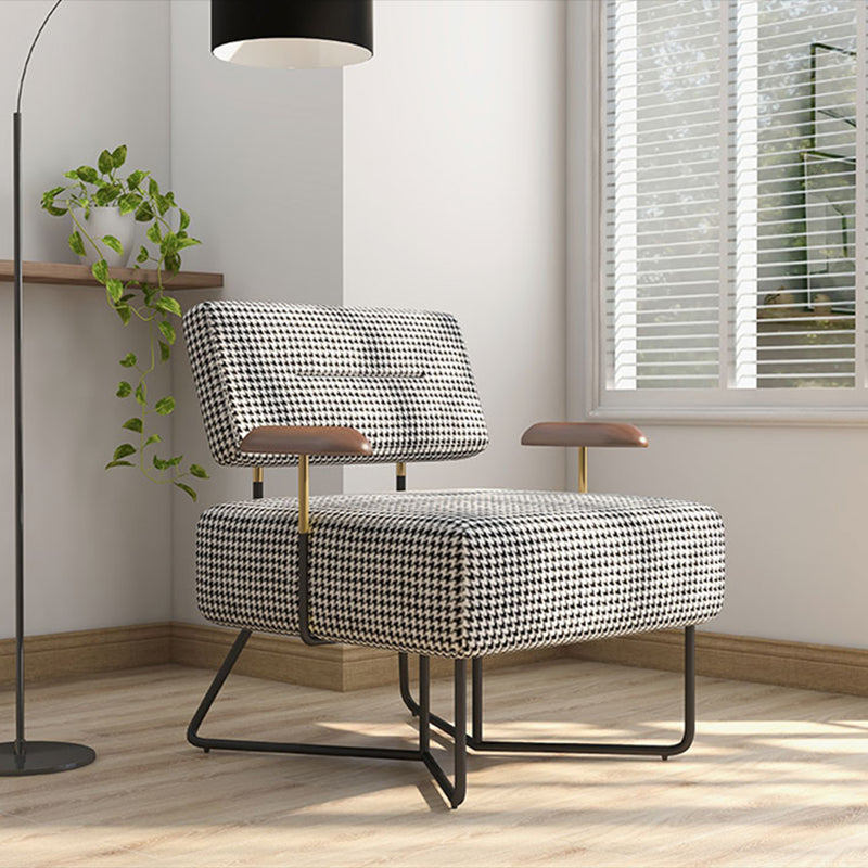 Industrial Arm Chair Houndstooth with Fabric Seat Cross Fixed Back Armchair