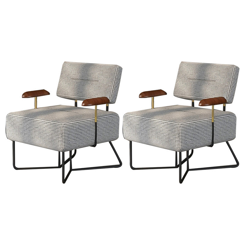 Industrial Arm Chair Houndstooth with Fabric Seat Cross Fixed Back Armchair